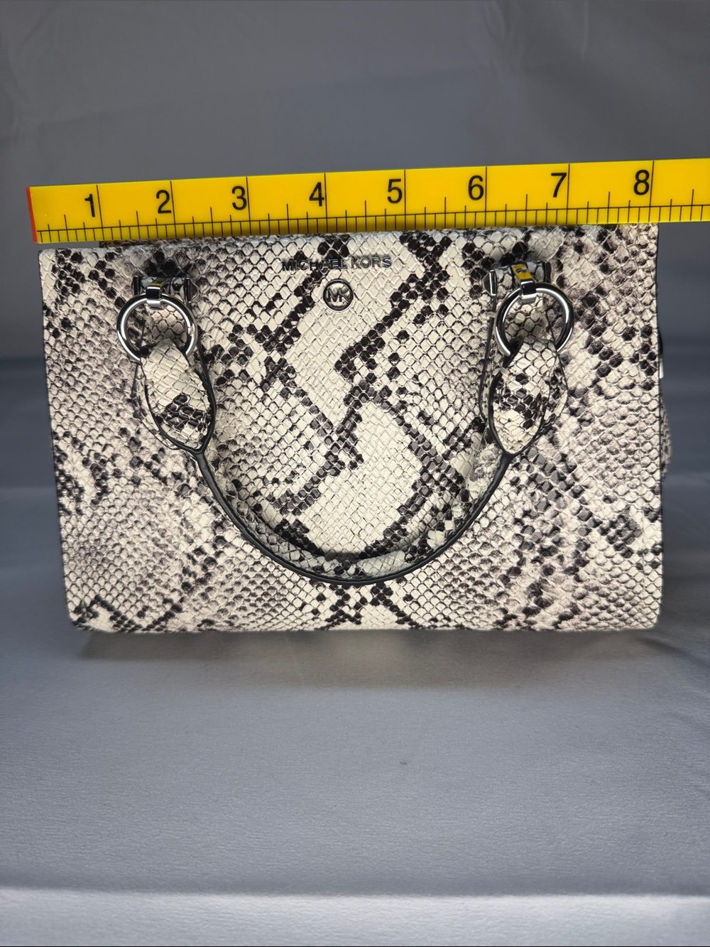 Michael Kors Black and White Snake-Print Satchel - Picture 9 of 11